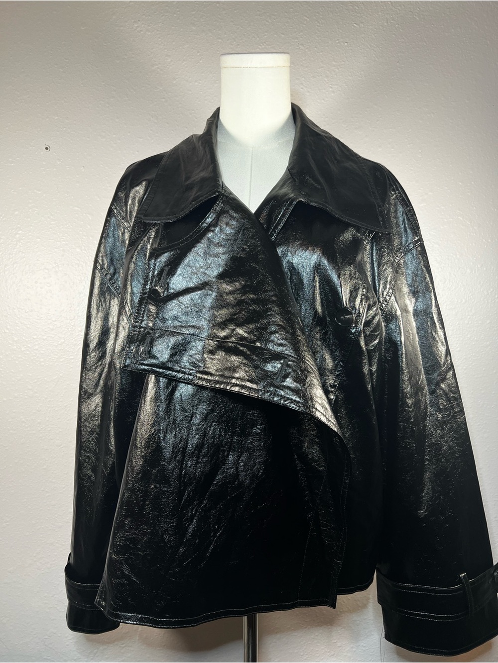 Marc New York Shiny Black Faux Leather Oversized Jacket